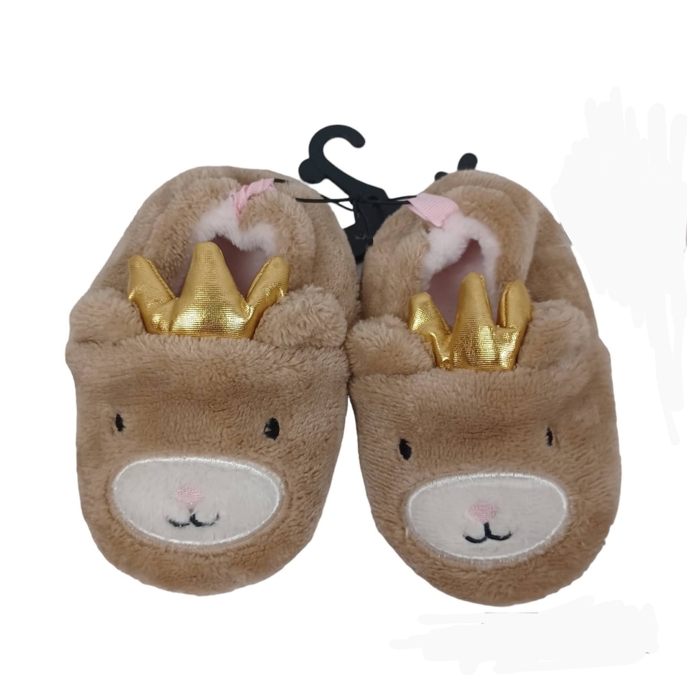 🔥4/$20 Princess Animal Baby Slippers NEW -Infants Size 6 -Gold Crown -Slip On